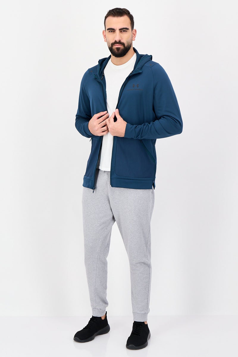 UNDER ARMOUR سويت شيرت رجالي فضفاض بأكمام طويلة للخارج، أزرق بترولي - Image 4